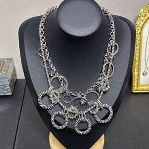 Loft Layered Drop Charm Silver Tone Necklace